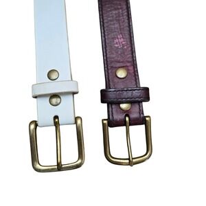 Handcrafted Italian Leather Belts 1 White-1 Burgundy Gold Tone Buckle
